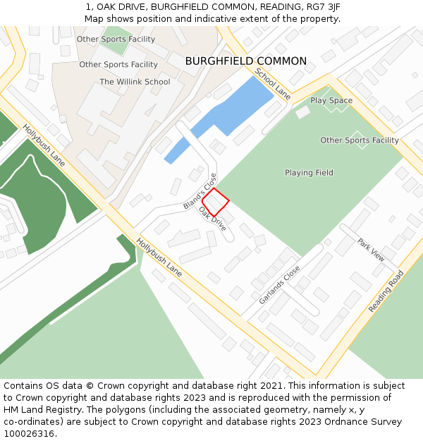 1, OAK DRIVE, BURGHFIELD COMMON, READING, RG7 3JF: Location map and indicative extent of plot