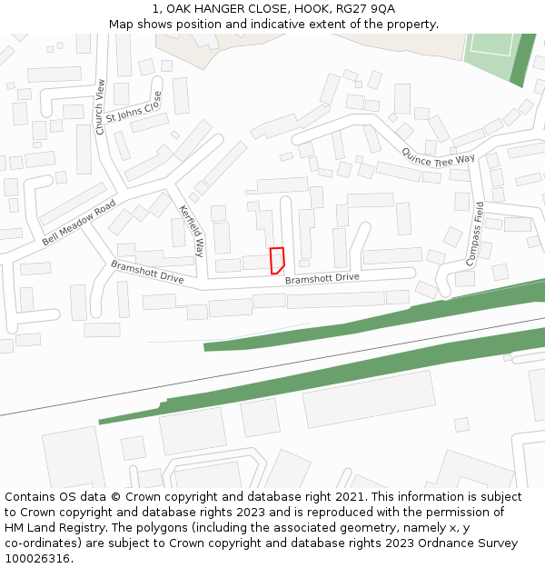1, OAK HANGER CLOSE, HOOK, RG27 9QA: Location map and indicative extent of plot