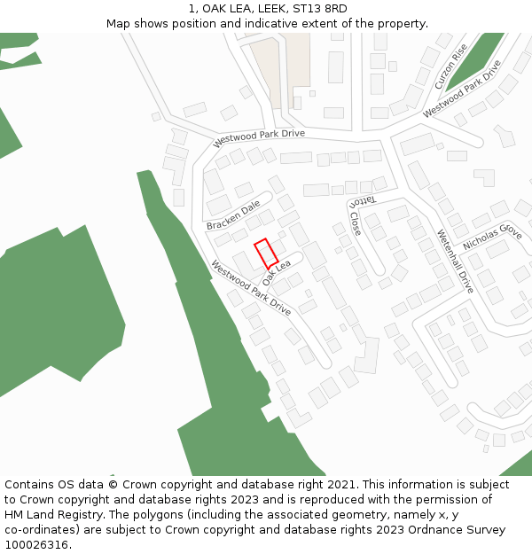 1, OAK LEA, LEEK, ST13 8RD: Location map and indicative extent of plot
