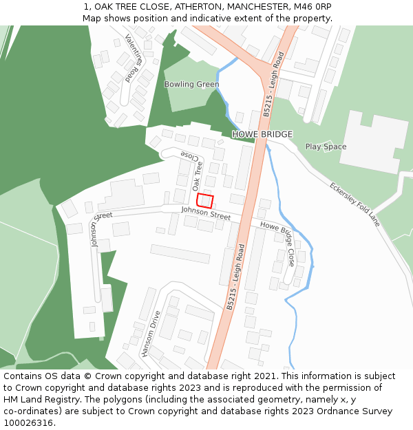 1, OAK TREE CLOSE, ATHERTON, MANCHESTER, M46 0RP: Location map and indicative extent of plot