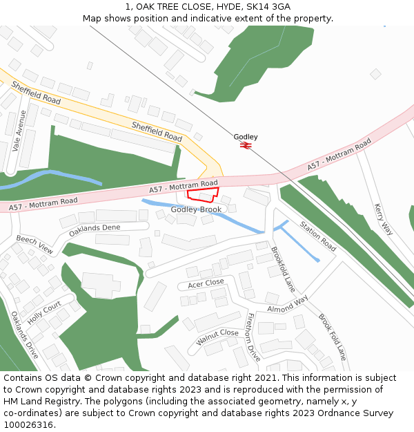 1, OAK TREE CLOSE, HYDE, SK14 3GA: Location map and indicative extent of plot