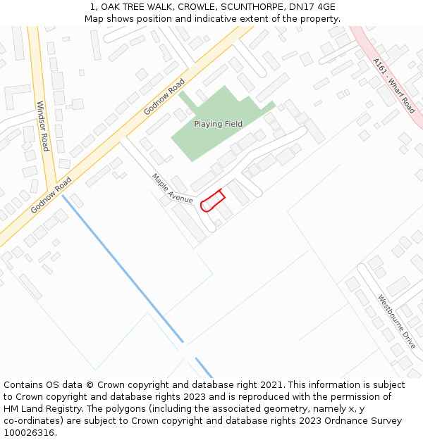 1, OAK TREE WALK, CROWLE, SCUNTHORPE, DN17 4GE: Location map and indicative extent of plot
