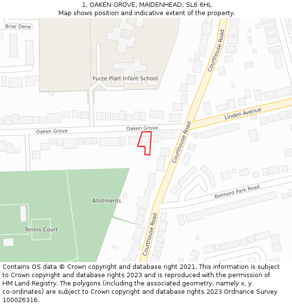 1, OAKEN GROVE, MAIDENHEAD, SL6 6HL: Location map and indicative extent of plot