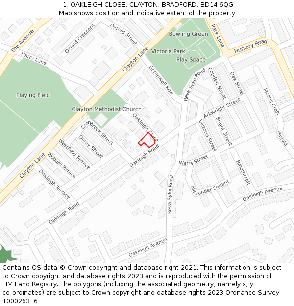 1, OAKLEIGH CLOSE, CLAYTON, BRADFORD, BD14 6QG: Location map and indicative extent of plot