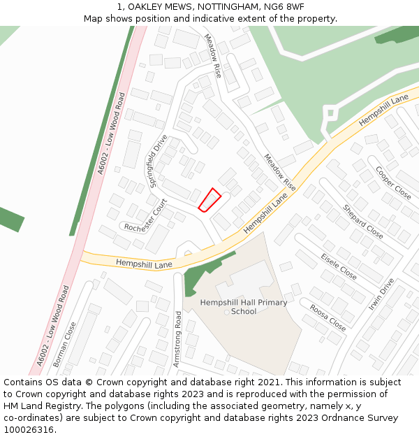 1, OAKLEY MEWS, NOTTINGHAM, NG6 8WF: Location map and indicative extent of plot