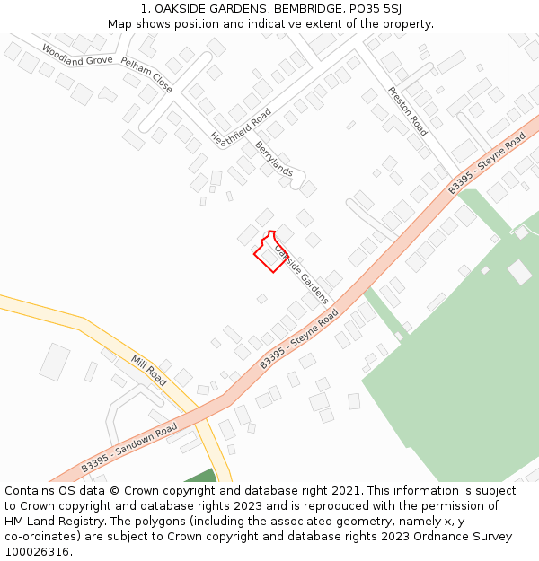 1, OAKSIDE GARDENS, BEMBRIDGE, PO35 5SJ: Location map and indicative extent of plot