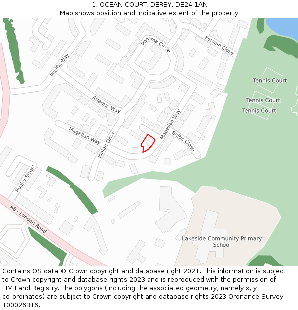 1, OCEAN COURT, DERBY, DE24 1AN: Location map and indicative extent of plot