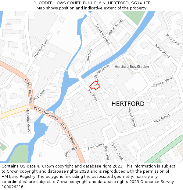1, ODDFELLOWS COURT, BULL PLAIN, HERTFORD, SG14 1EE: Location map and indicative extent of plot
