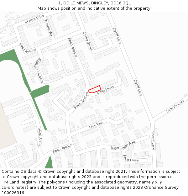 1, ODILE MEWS, BINGLEY, BD16 3QL: Location map and indicative extent of plot