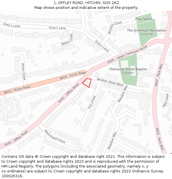 1, OFFLEY ROAD, HITCHIN, SG5 2AZ: Location map and indicative extent of plot