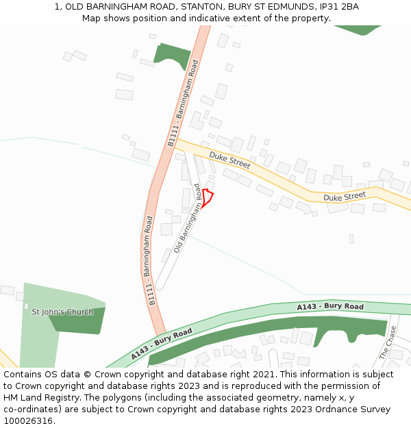 1, OLD BARNINGHAM ROAD, STANTON, BURY ST EDMUNDS, IP31 2BA: Location map and indicative extent of plot
