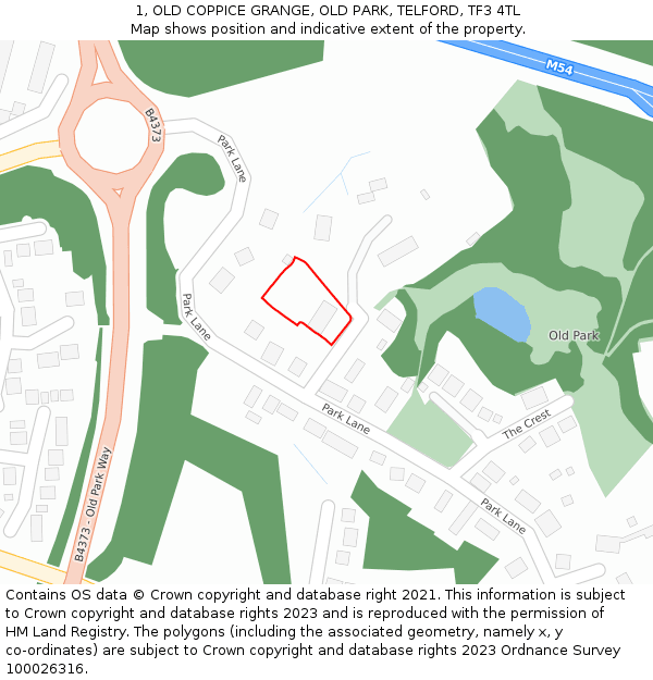 1, OLD COPPICE GRANGE, OLD PARK, TELFORD, TF3 4TL: Location map and indicative extent of plot