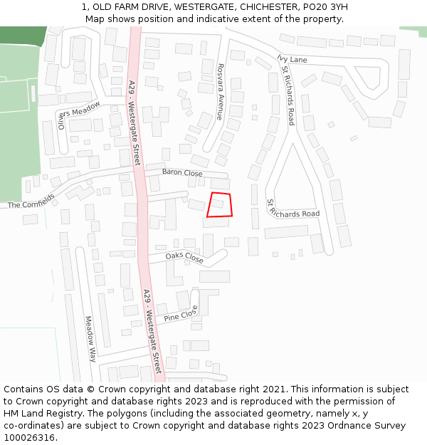 1, OLD FARM DRIVE, WESTERGATE, CHICHESTER, PO20 3YH: Location map and indicative extent of plot