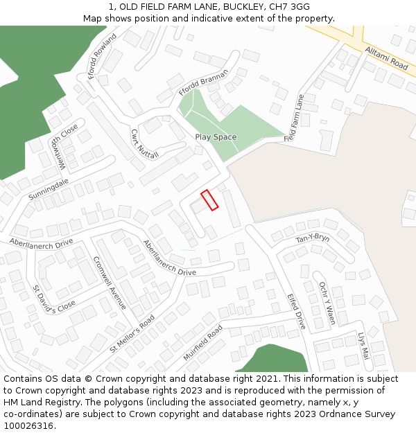 1, OLD FIELD FARM LANE, BUCKLEY, CH7 3GG: Location map and indicative extent of plot