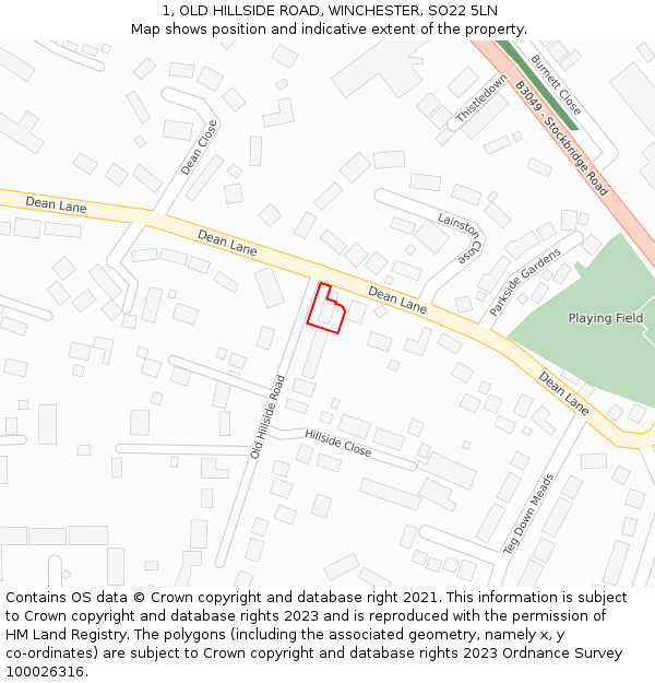 1, OLD HILLSIDE ROAD, WINCHESTER, SO22 5LN: Location map and indicative extent of plot