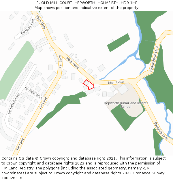 1, OLD MILL COURT, HEPWORTH, HOLMFIRTH, HD9 1HP: Location map and indicative extent of plot