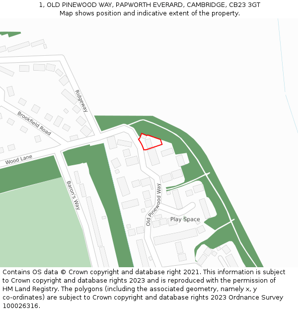 1, OLD PINEWOOD WAY, PAPWORTH EVERARD, CAMBRIDGE, CB23 3GT: Location map and indicative extent of plot