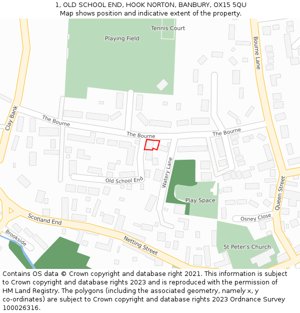 1, OLD SCHOOL END, HOOK NORTON, BANBURY, OX15 5QU: Location map and indicative extent of plot