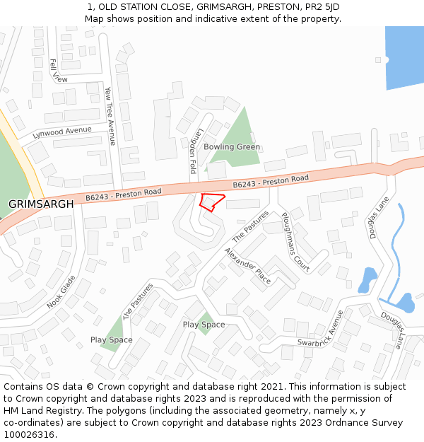 1, OLD STATION CLOSE, GRIMSARGH, PRESTON, PR2 5JD: Location map and indicative extent of plot