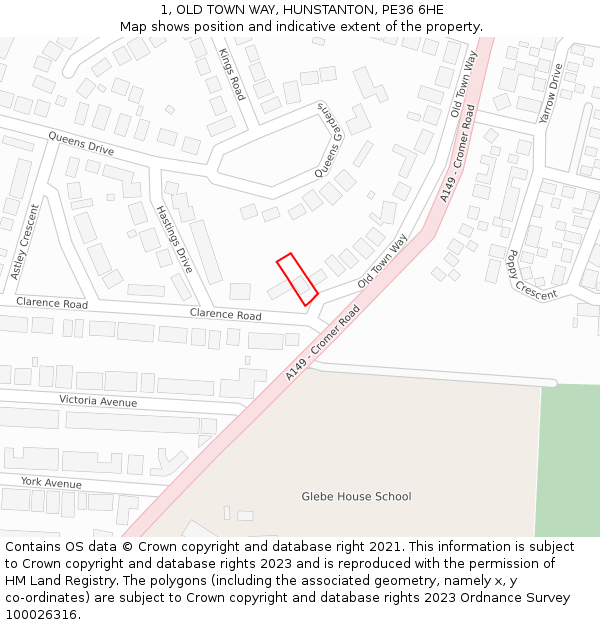 1, OLD TOWN WAY, HUNSTANTON, PE36 6HE: Location map and indicative extent of plot