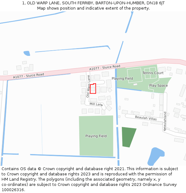 1, OLD WARP LANE, SOUTH FERRIBY, BARTON-UPON-HUMBER, DN18 6JT: Location map and indicative extent of plot