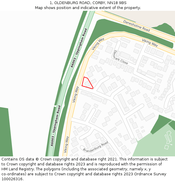 1, OLDENBURG ROAD, CORBY, NN18 9BS: Location map and indicative extent of plot