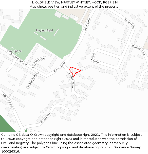 1, OLDFIELD VIEW, HARTLEY WINTNEY, HOOK, RG27 8JH: Location map and indicative extent of plot