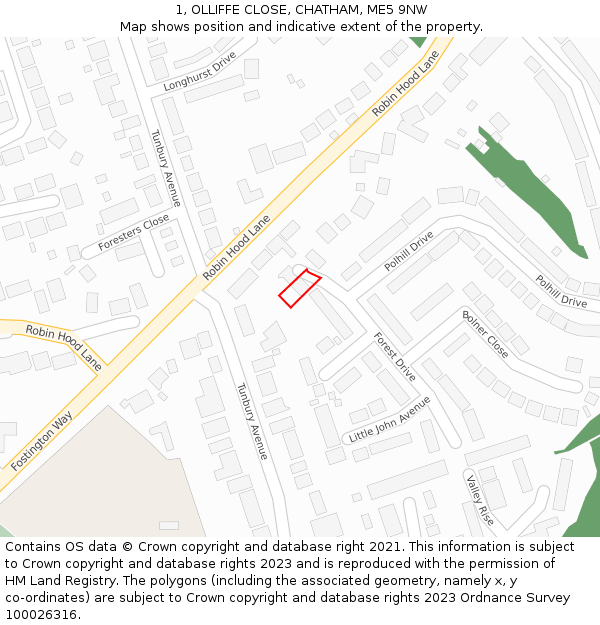 1, OLLIFFE CLOSE, CHATHAM, ME5 9NW: Location map and indicative extent of plot