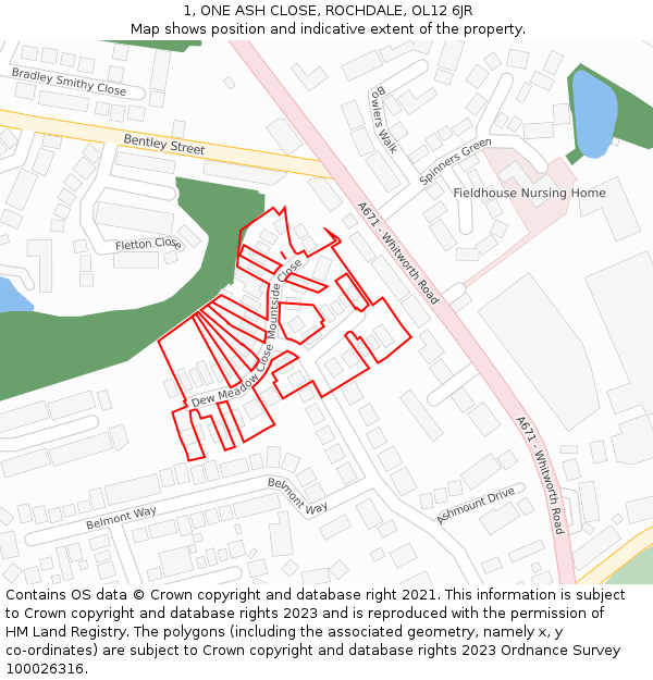 1, ONE ASH CLOSE, ROCHDALE, OL12 6JR: Location map and indicative extent of plot