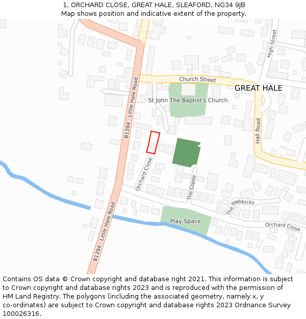 1, ORCHARD CLOSE, GREAT HALE, SLEAFORD, NG34 9JB: Location map and indicative extent of plot