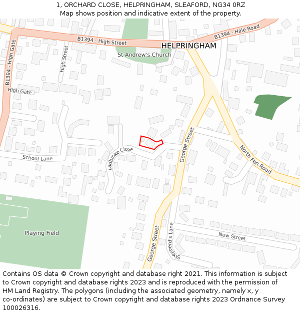 1, ORCHARD CLOSE, HELPRINGHAM, SLEAFORD, NG34 0RZ: Location map and indicative extent of plot
