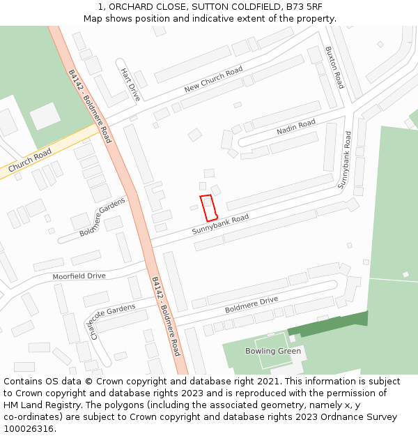 1, ORCHARD CLOSE, SUTTON COLDFIELD, B73 5RF: Location map and indicative extent of plot