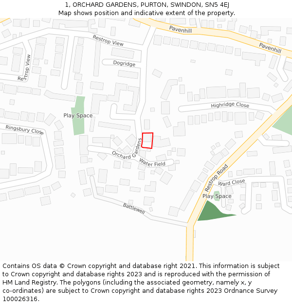 1, ORCHARD GARDENS, PURTON, SWINDON, SN5 4EJ: Location map and indicative extent of plot