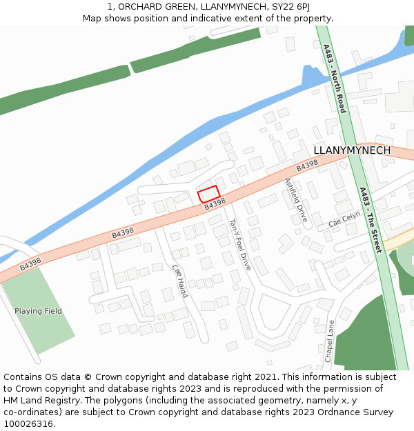 1, ORCHARD GREEN, LLANYMYNECH, SY22 6PJ: Location map and indicative extent of plot