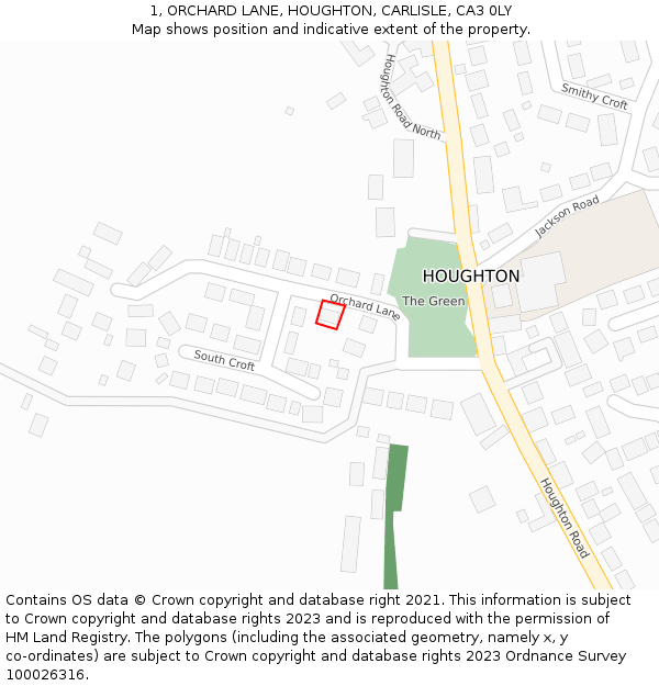 1, ORCHARD LANE, HOUGHTON, CARLISLE, CA3 0LY: Location map and indicative extent of plot