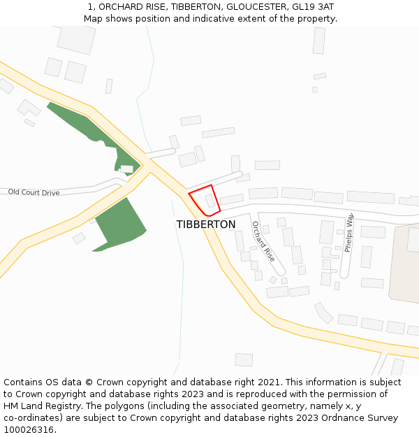1, ORCHARD RISE, TIBBERTON, GLOUCESTER, GL19 3AT: Location map and indicative extent of plot