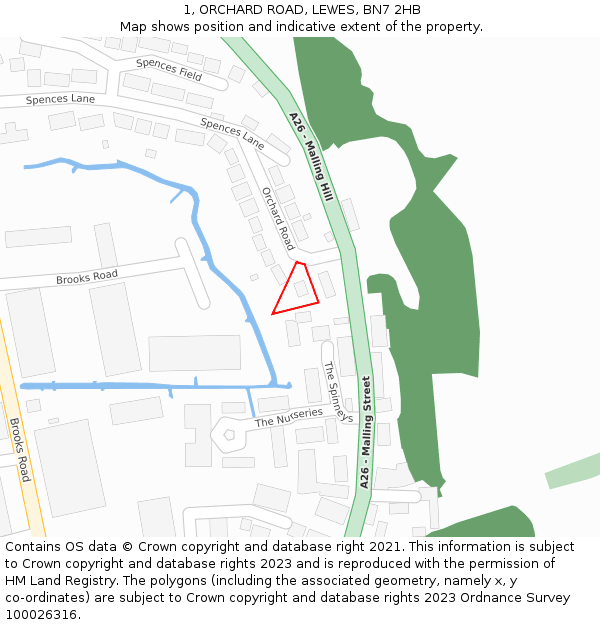 1, ORCHARD ROAD, LEWES, BN7 2HB: Location map and indicative extent of plot