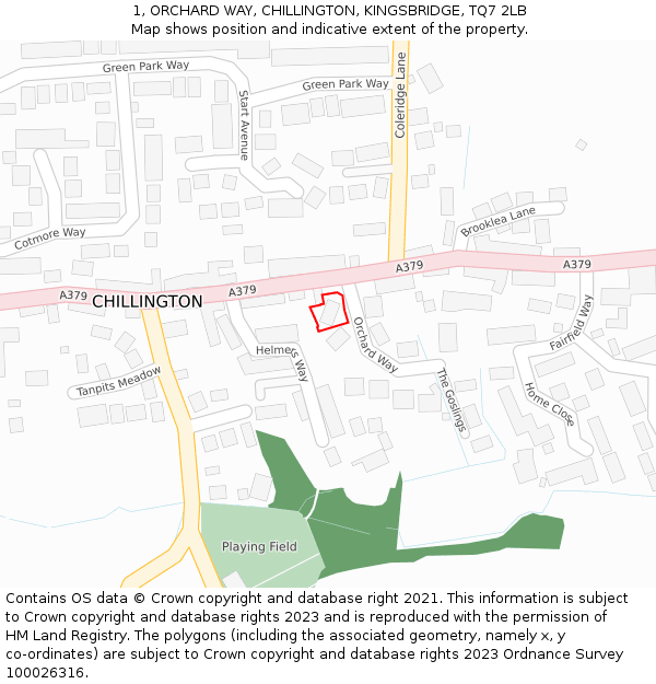1, ORCHARD WAY, CHILLINGTON, KINGSBRIDGE, TQ7 2LB: Location map and indicative extent of plot