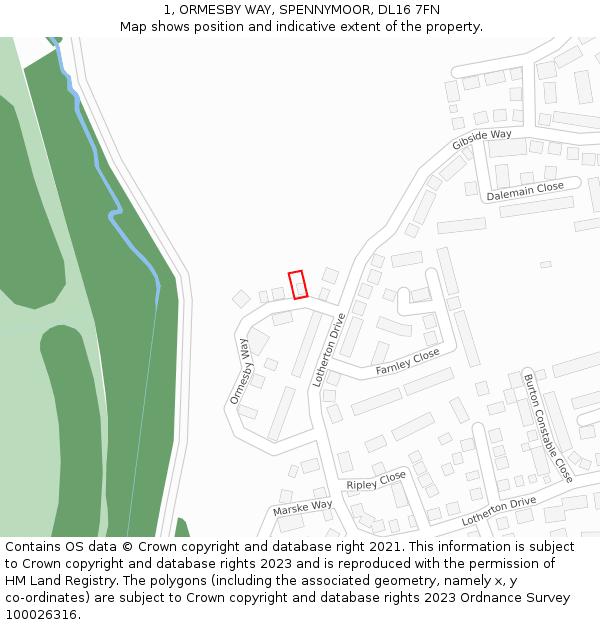 1, ORMESBY WAY, SPENNYMOOR, DL16 7FN: Location map and indicative extent of plot