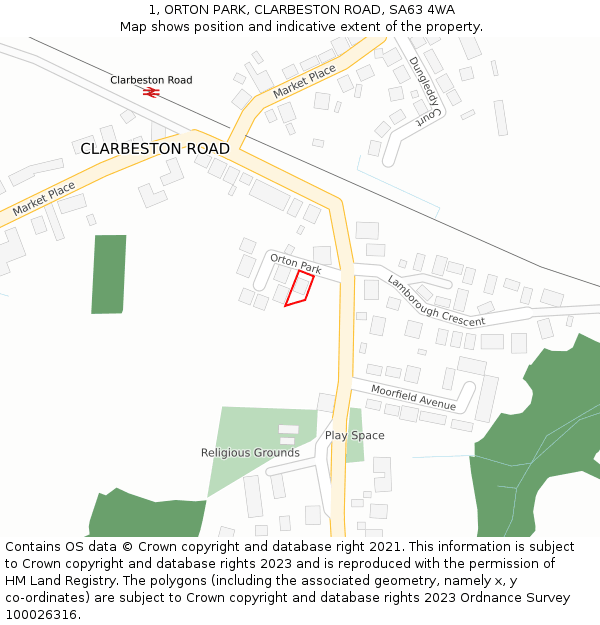 1, ORTON PARK, CLARBESTON ROAD, SA63 4WA: Location map and indicative extent of plot