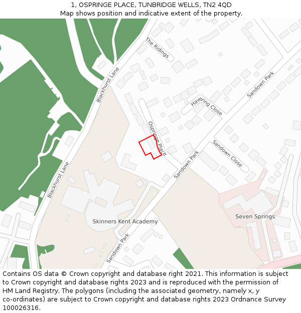 1, OSPRINGE PLACE, TUNBRIDGE WELLS, TN2 4QD: Location map and indicative extent of plot