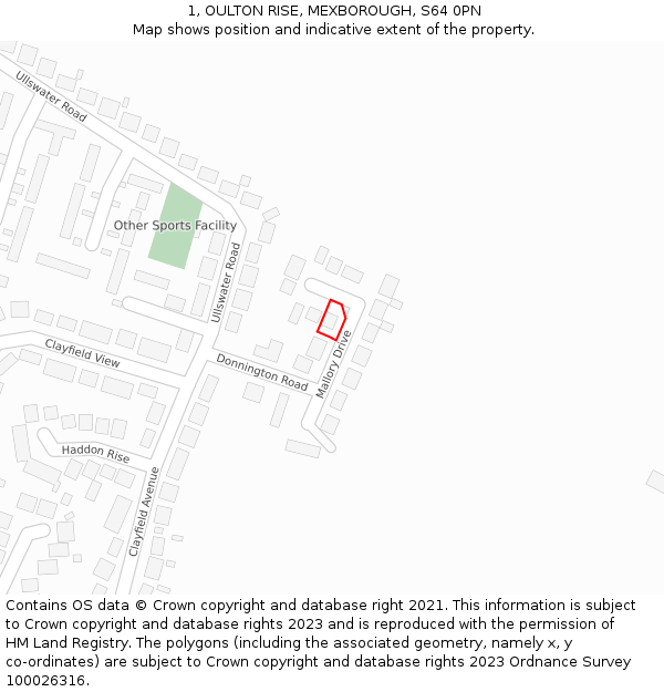 1, OULTON RISE, MEXBOROUGH, S64 0PN: Location map and indicative extent of plot