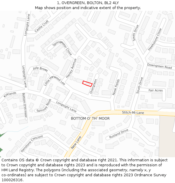 1, OVERGREEN, BOLTON, BL2 4LY: Location map and indicative extent of plot