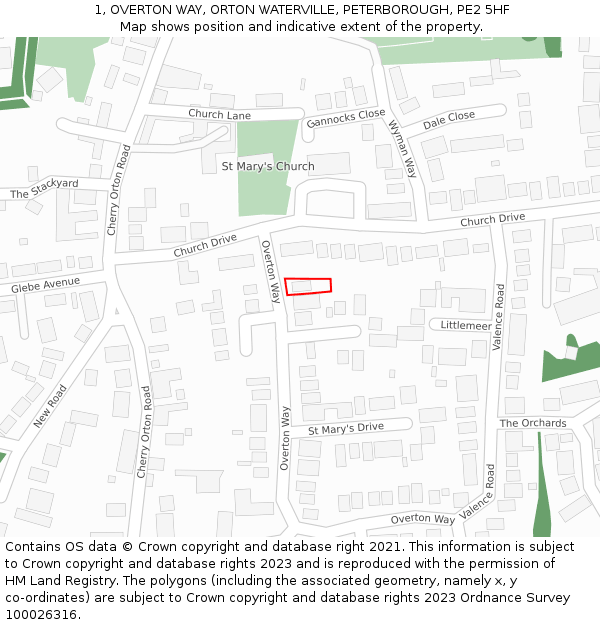 1, OVERTON WAY, ORTON WATERVILLE, PETERBOROUGH, PE2 5HF: Location map and indicative extent of plot