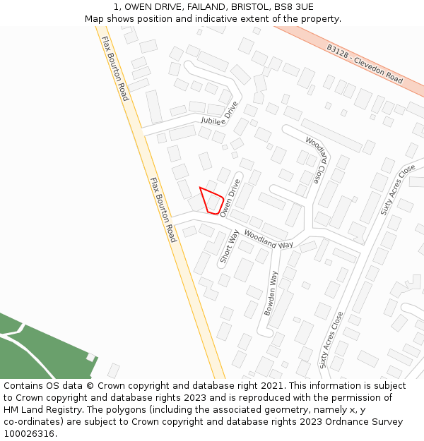 1, OWEN DRIVE, FAILAND, BRISTOL, BS8 3UE: Location map and indicative extent of plot