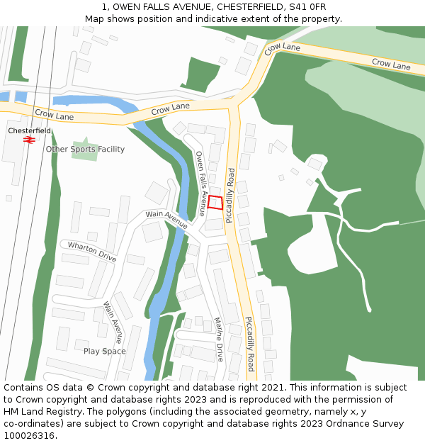 1, OWEN FALLS AVENUE, CHESTERFIELD, S41 0FR: Location map and indicative extent of plot
