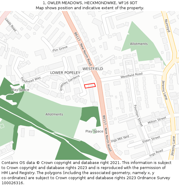 1, OWLER MEADOWS, HECKMONDWIKE, WF16 9DT: Location map and indicative extent of plot