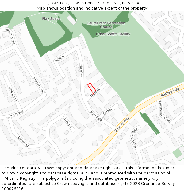 1, OWSTON, LOWER EARLEY, READING, RG6 3DX: Location map and indicative extent of plot