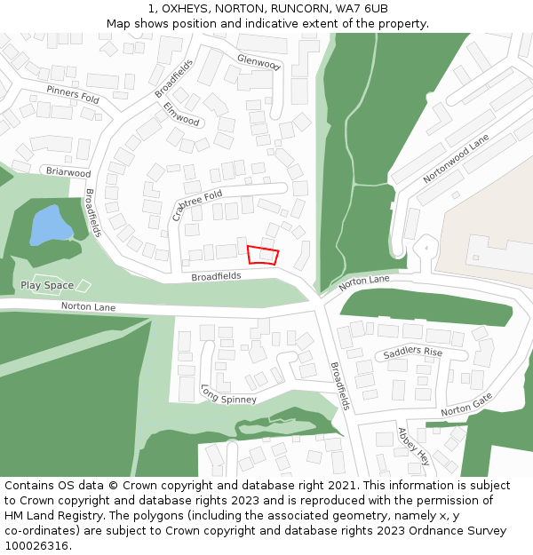 1, OXHEYS, NORTON, RUNCORN, WA7 6UB: Location map and indicative extent of plot