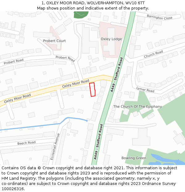 1, OXLEY MOOR ROAD, WOLVERHAMPTON, WV10 6TT: Location map and indicative extent of plot
